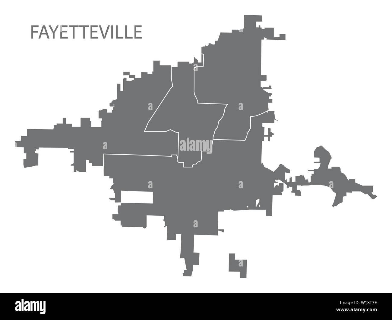 Fayetteville North Carolina city map with wards grey illustration silhouette shape Stock Vector