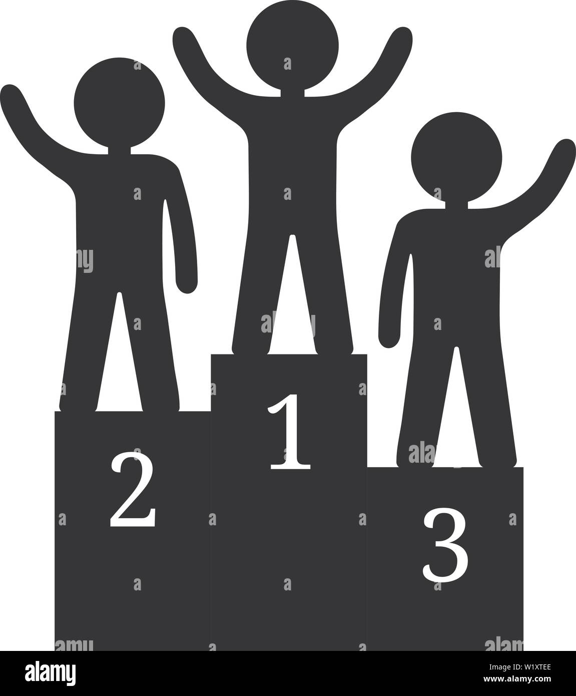 Black silhouette of winners on podium. Humans on pedestal isolated on ...