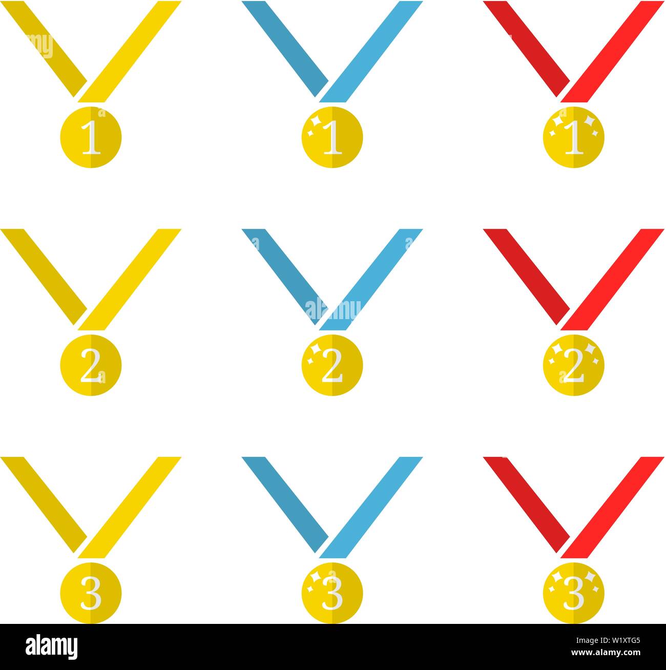 Set of Vector Golden Medal Icons isolated on white background. First ...