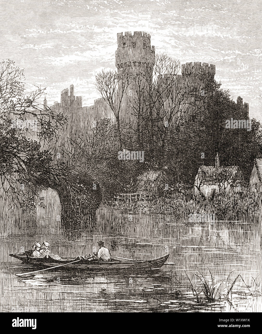Warwick Castle, Warwick, Warwickshire, England, seen here in the 19th century.  From English Pictures, published 1890. Stock Photo