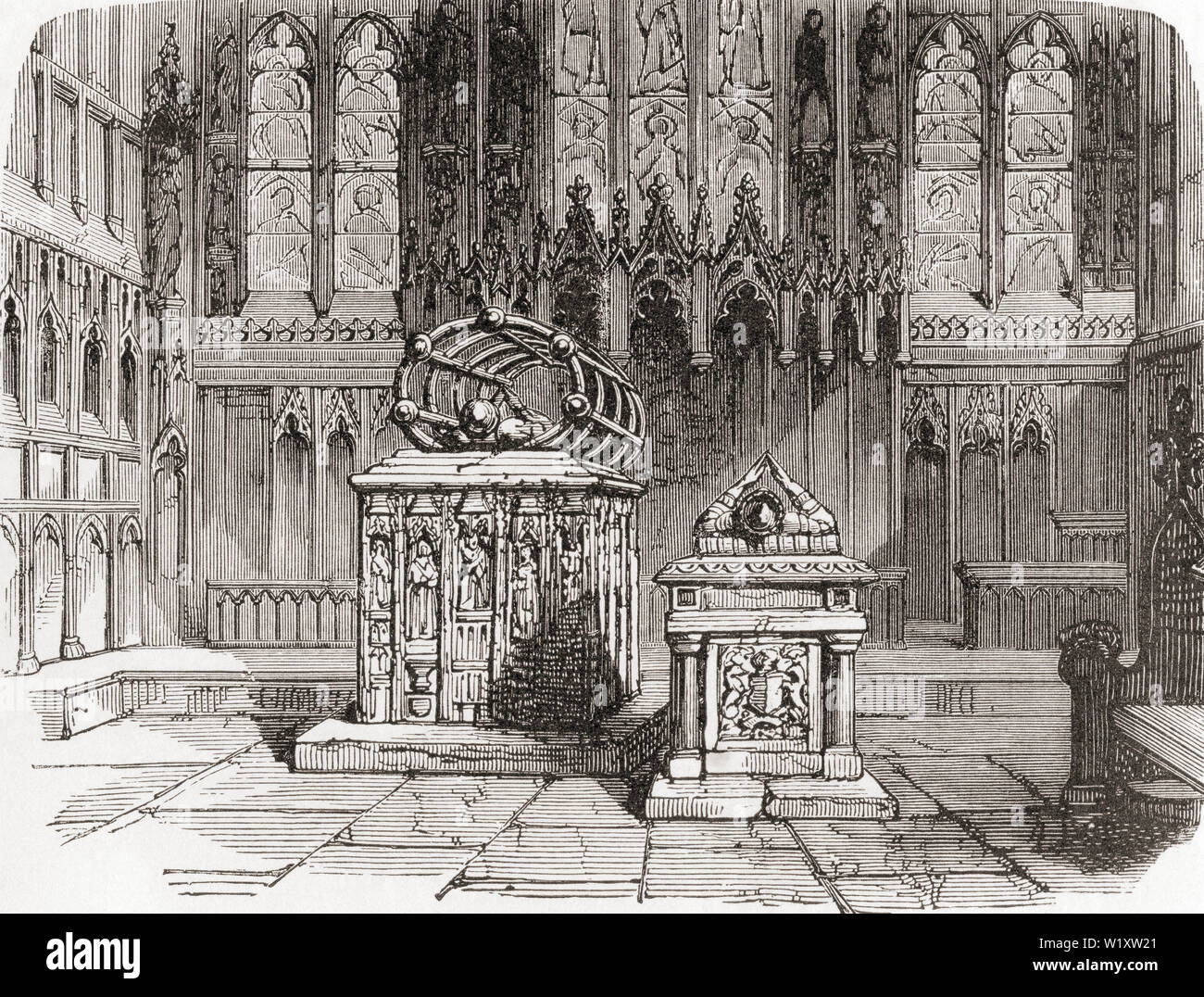 Beauchamp chapel, St. Mary's Church, Warwick, Warwickshire, England, containing the effigial monuments of Richard de Beauchamp, 13th Earl of Warwick, Ambrose Dudley, 3rd Earl of Warwick, and Robert Dudley, 1st Earl of Leicester. From English Pictures, published 1890. Stock Photo