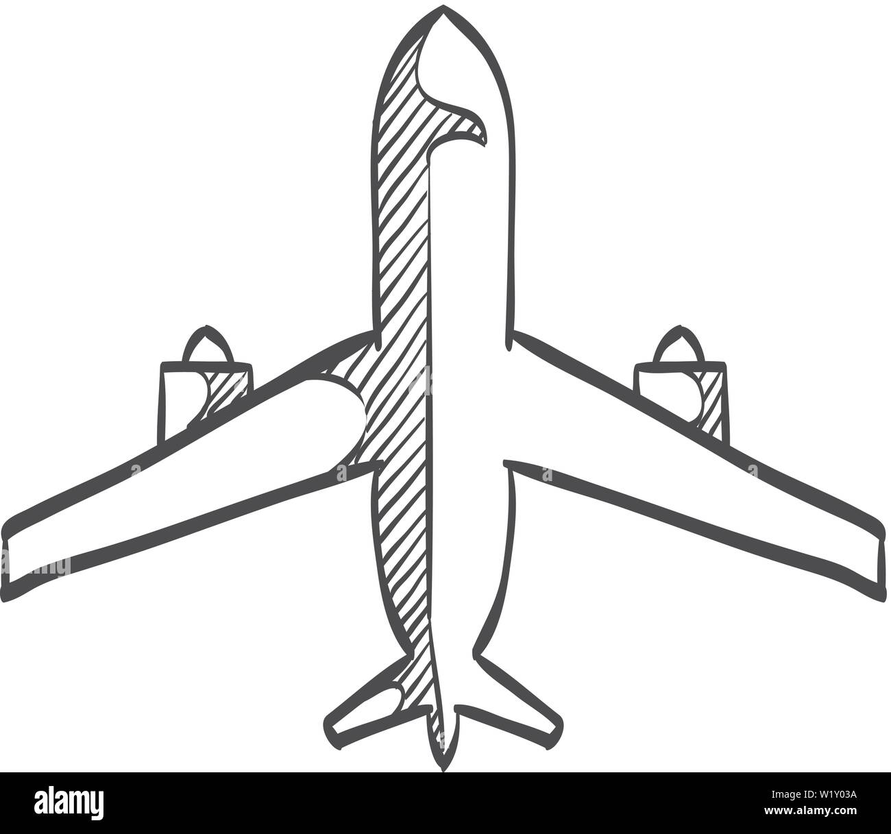 Airplane icon in doodle sketch lines. Aviation transportation travel passenger commercial Stock Vector
