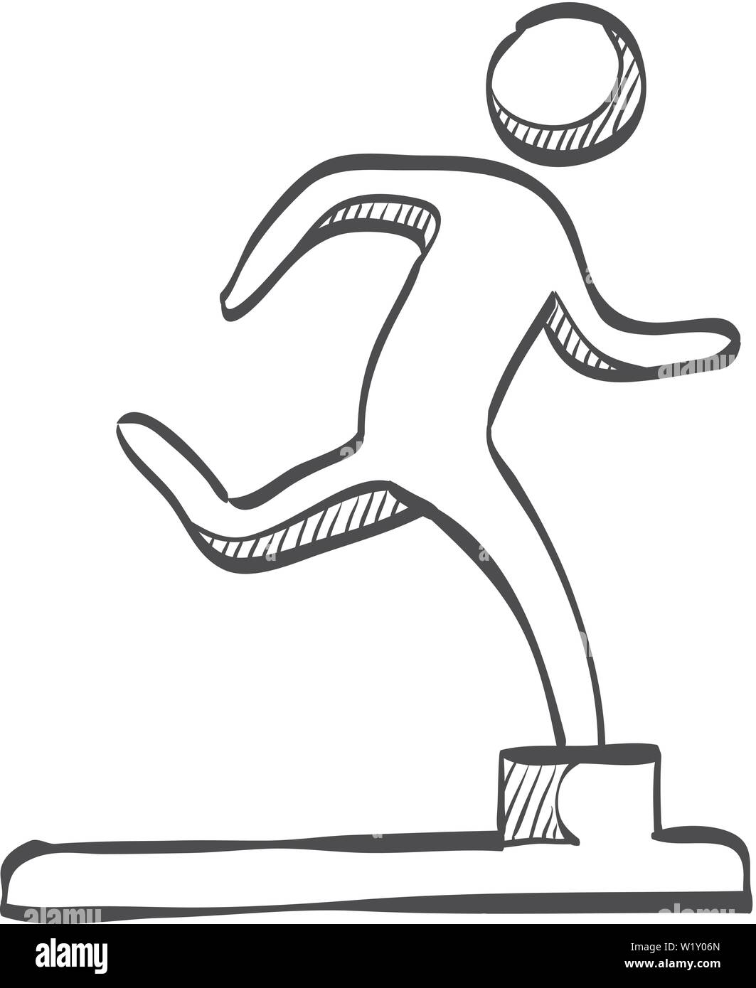 Athletic trophy icon in doodle sketch lines. Running triathlon