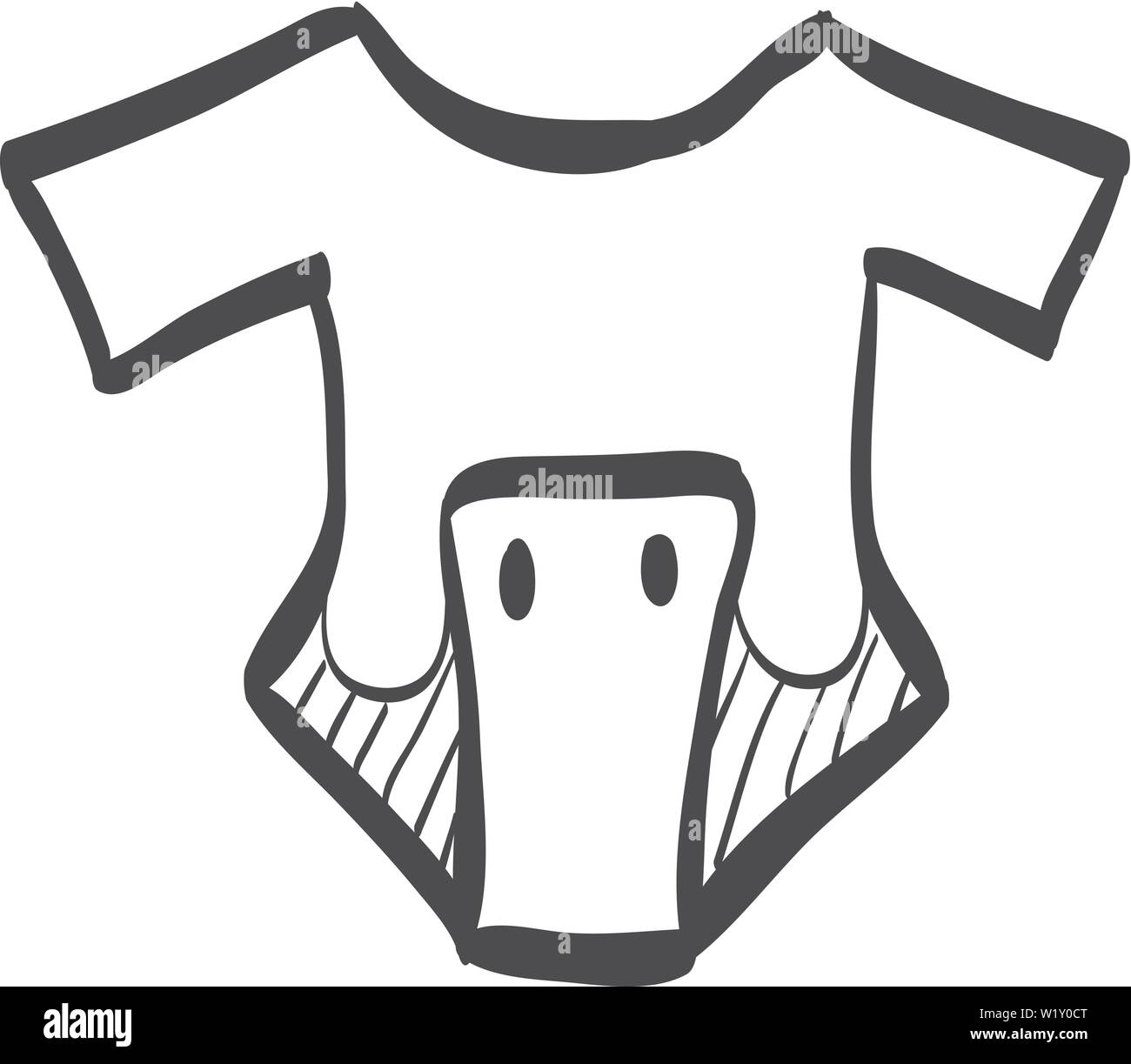 Baby clothes icon in doodle sketch lines. Apparel newborn body suit piece toddler Stock Vector