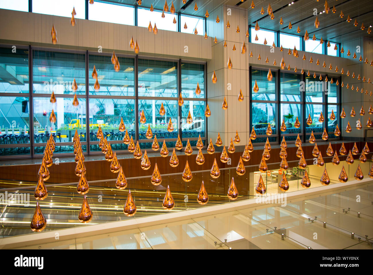 Rain is a moving sculpture at Singapore Changi Airport Stock