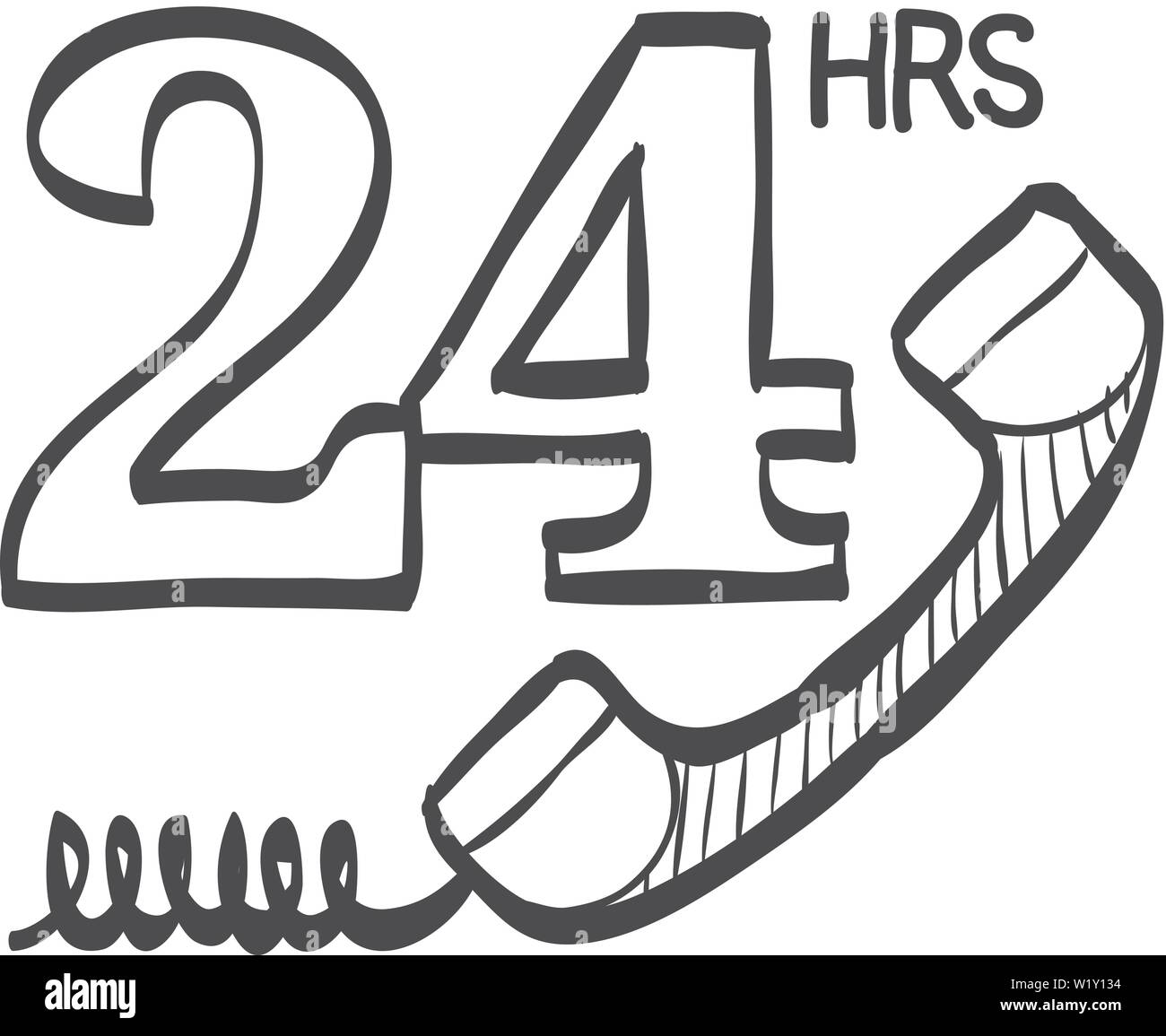 24 Hours Service Icon In Doodle Sketch Lines Call Center Support