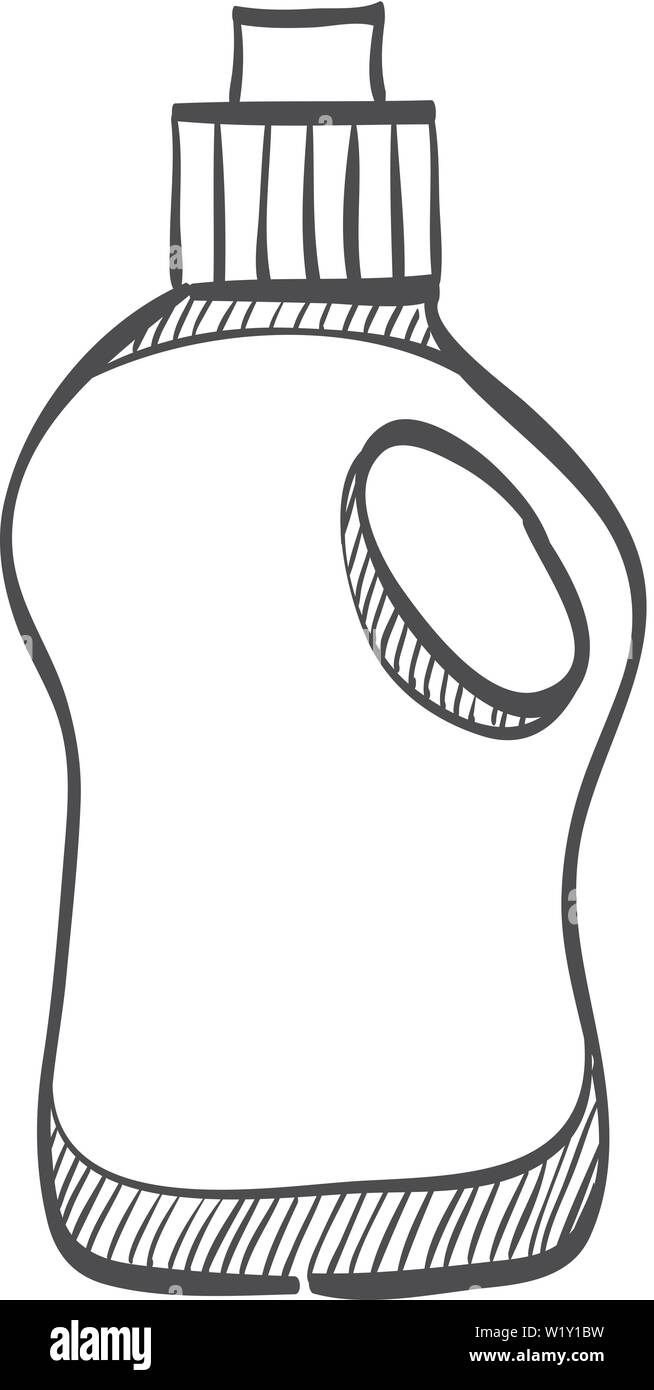 Detergent bottle icon in doodle sketch lines. Laundry perfume softener