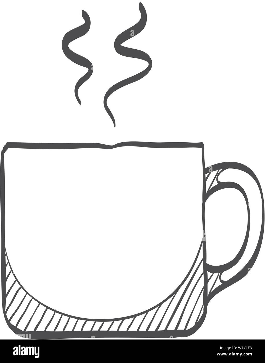 Illustration Hand Drawing Of A Hot Coffee Cup On A Saucer With Steam Swirls  In A Form Of A Text With A Coffee Word Royalty Free SVG, Cliparts, Vectors,  and Stock Illustration.