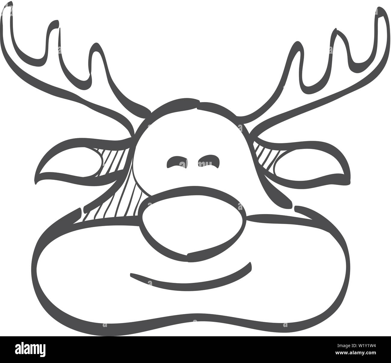 Rudolph the moose icon in doodle sketch lines. Christmas animal Santa ride Stock Vector