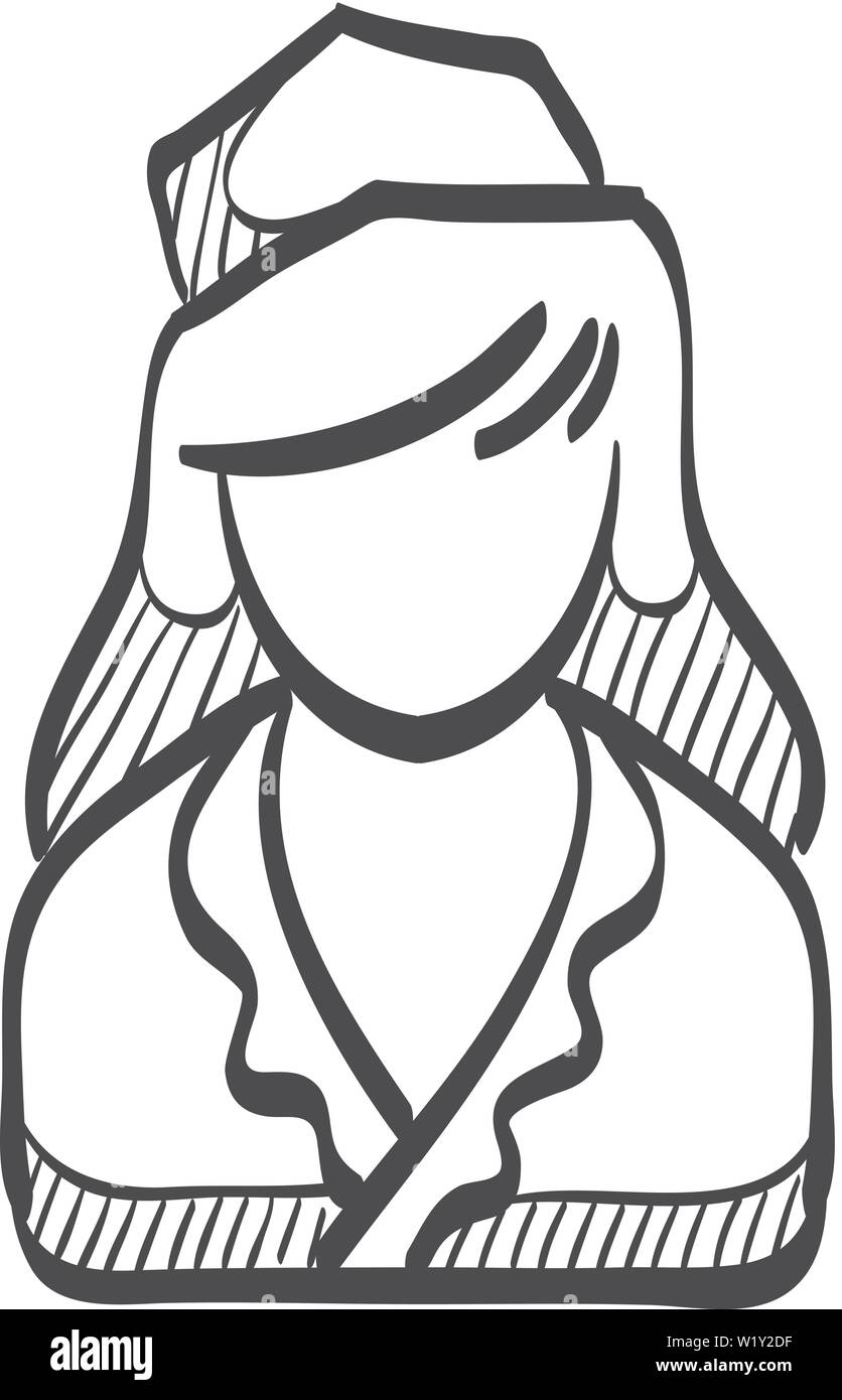 Stewardess avatar icon in doodle sketch lines. Transportation aviation flight attendant service Stock Vector