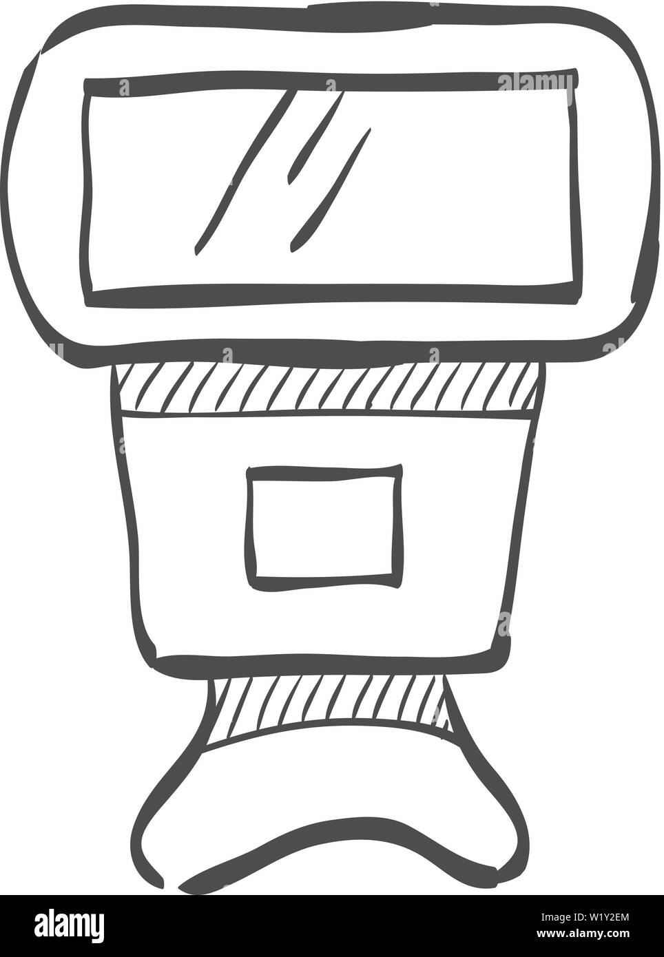 Camera flash icon in doodle sketch lines. Photography equipment light ...