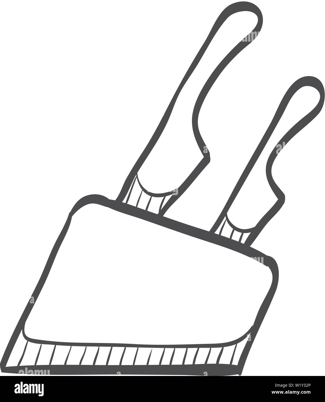 Knife holder icon in doodle sketch lines. Wooden block kitchen set chef