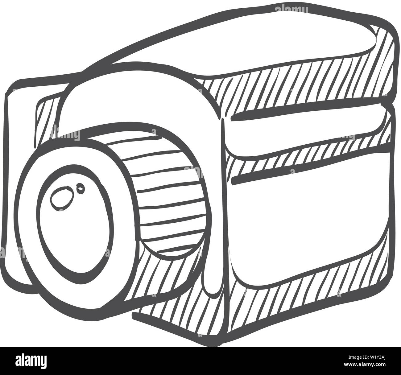 Camera icon in doodle sketch lines. Vintage retro photography photo mechanical analog film shooting medium format Stock Vector