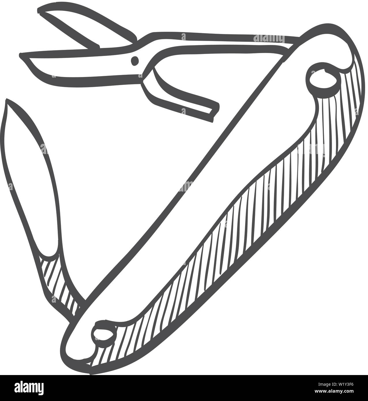 Multi tool icon in doodle sketch lines. Multifunction camping survival ...
