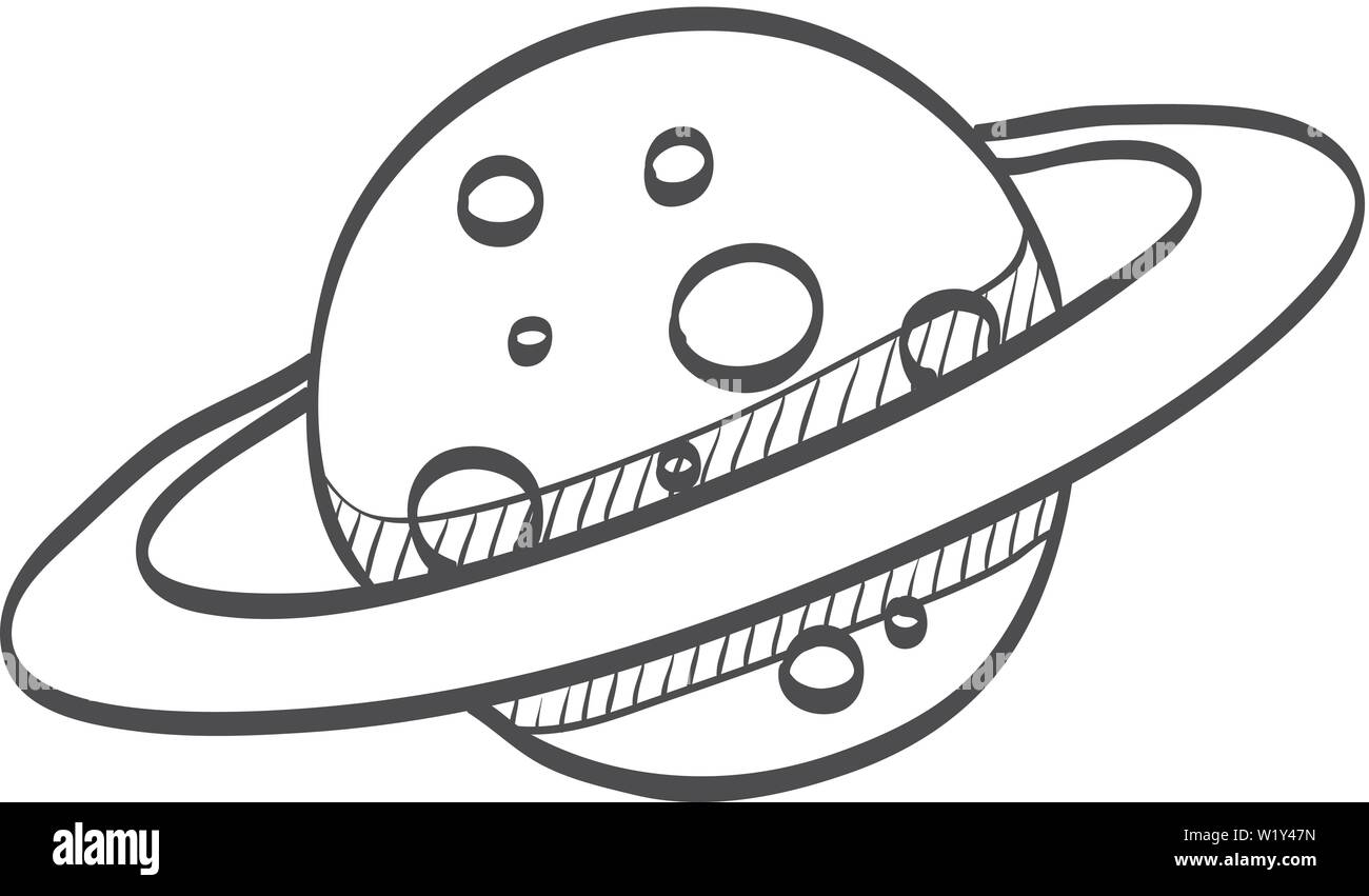 Planet Saturn icon in doodle sketch lines. Plasma, belt, satellite Stock Vector