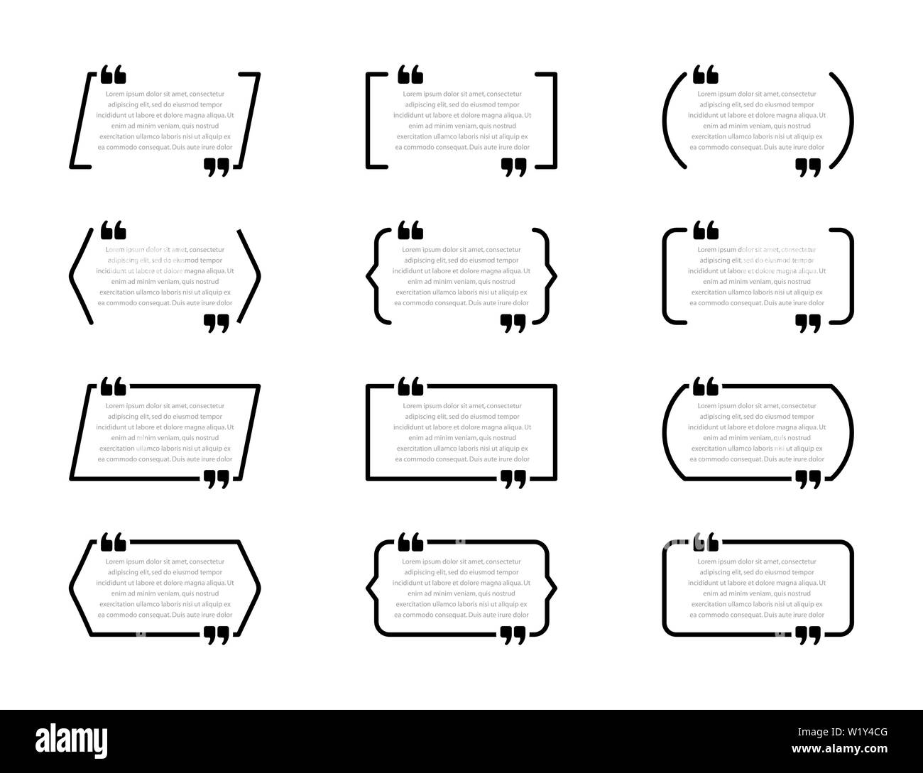 Creative quote boxes. Speech bubbles, citation empty frames isolated on