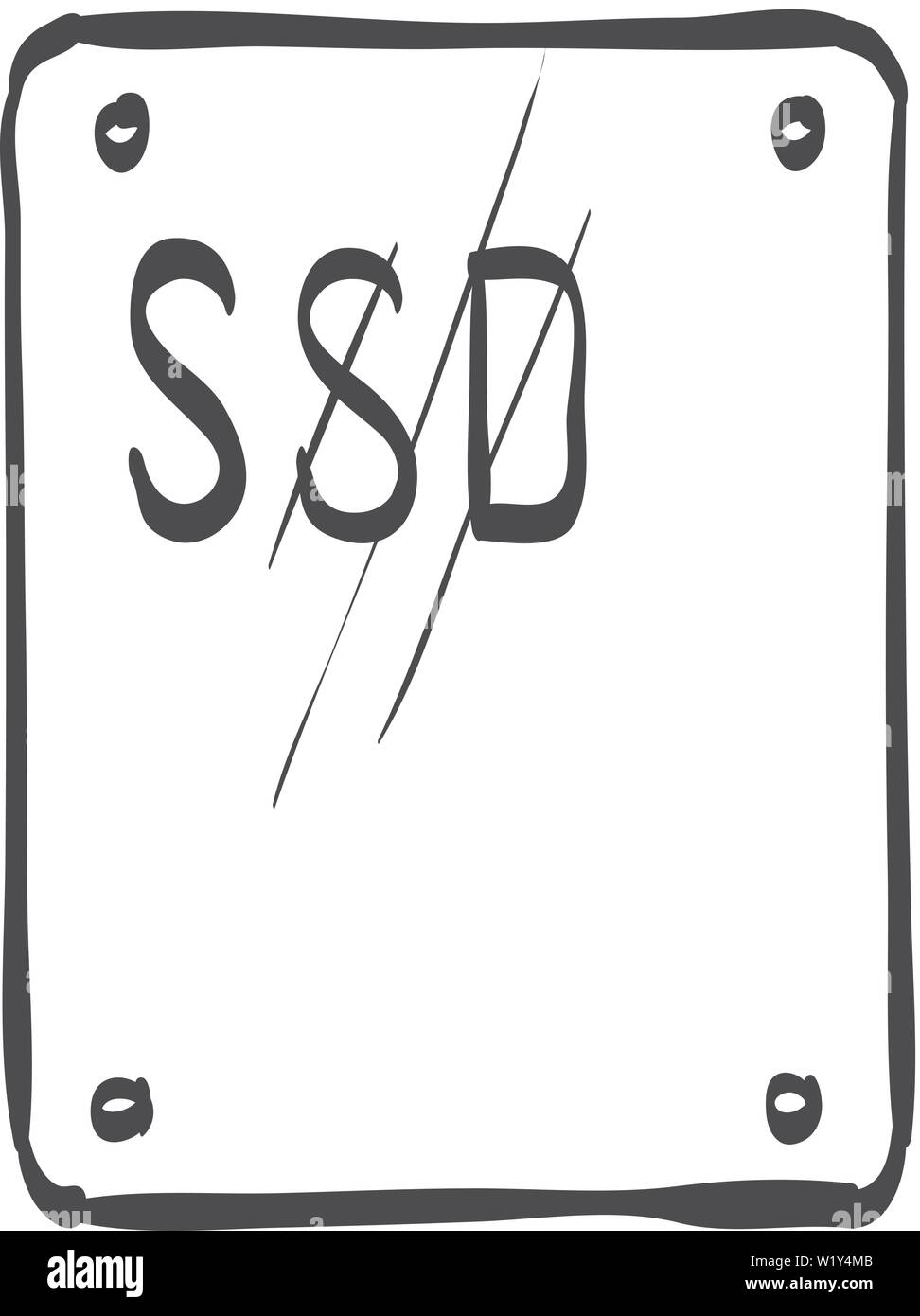 Solid state drive icon in doodle sketch lines. Computer storage SSD
