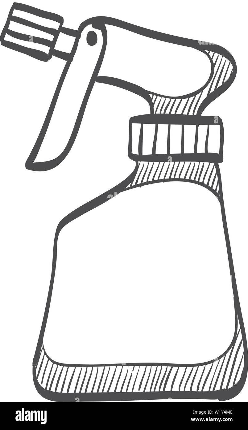 Sprayer bottle icon in doodle sketch lines. Gardening laundry water