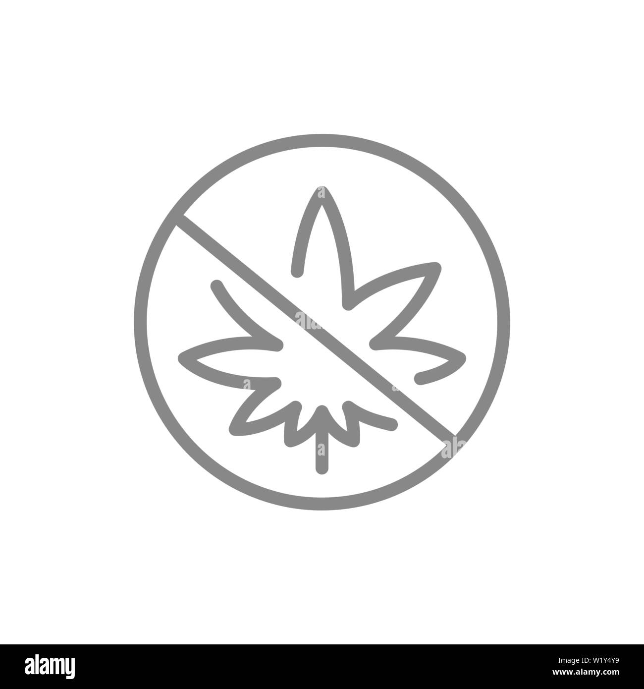 Forbidden sign with cannabis leaf line icon. No drugs sign Stock Vector