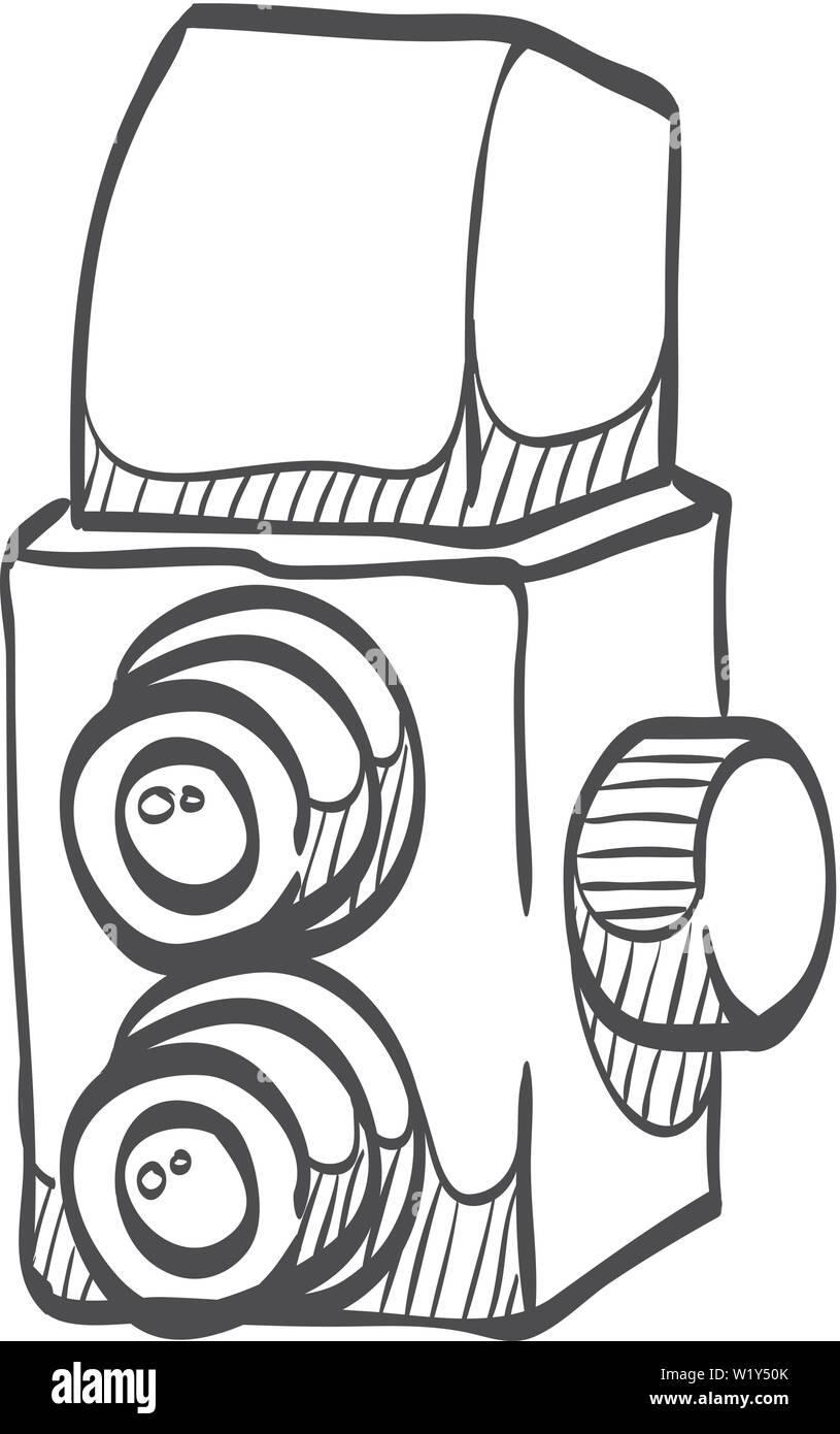 Twin lens reflex camera icon in doodle sketch lines. Vintage retro photography photo mechanical analog film shooting Stock Vector