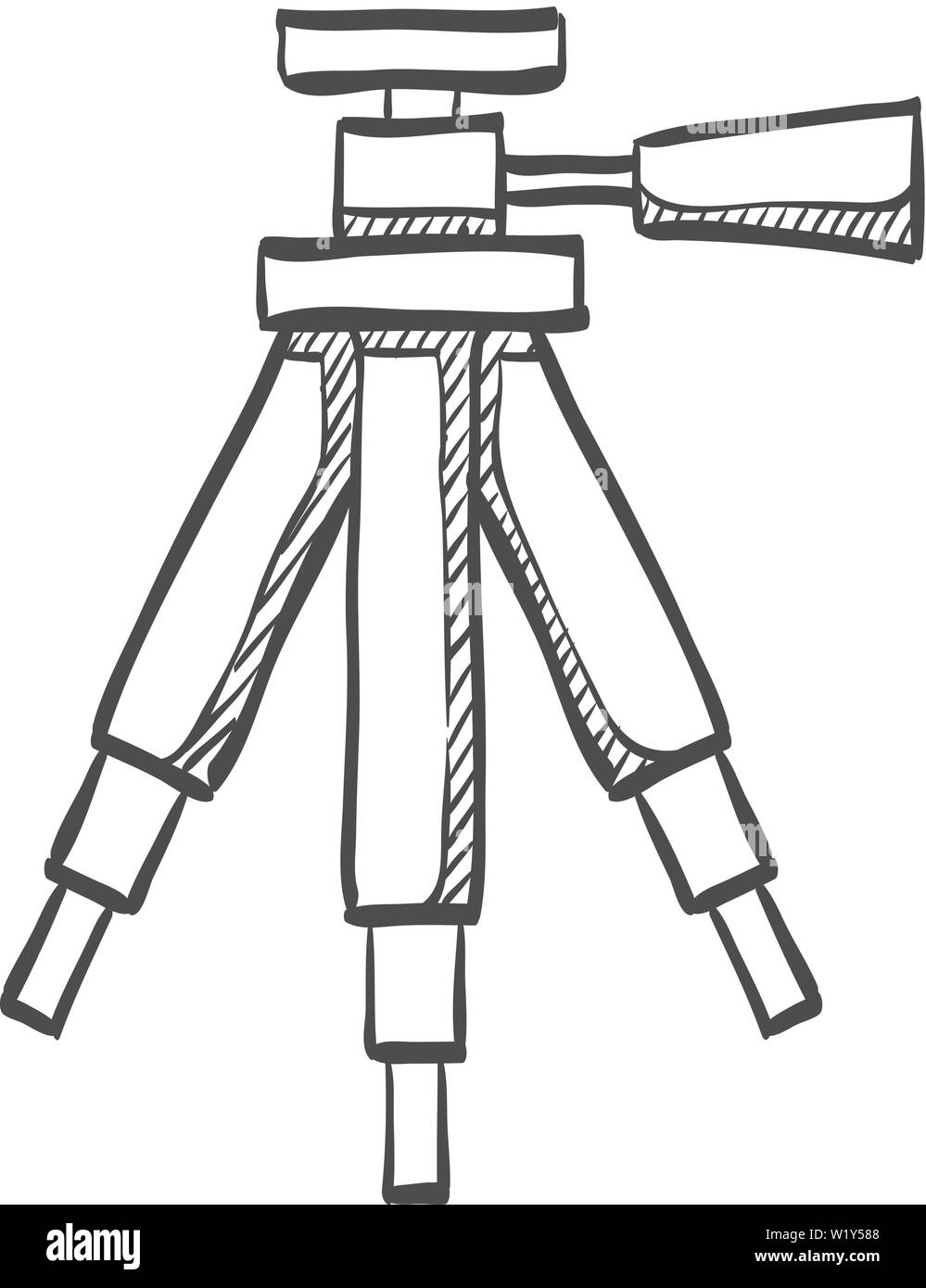 Camera tripod icon in doodle sketch lines. Photography stands stable