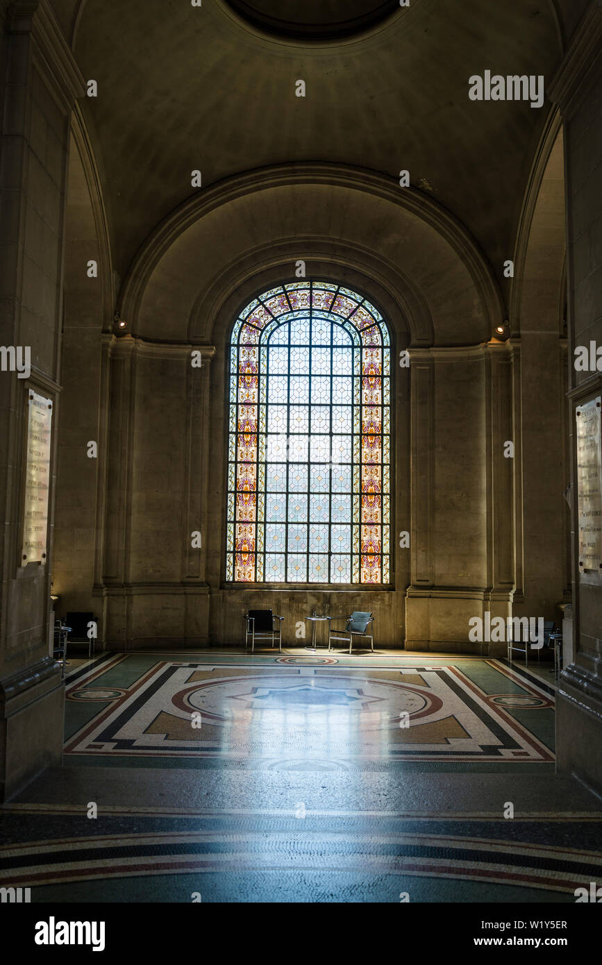Interior with stained glass window, Art and history museum, the largest