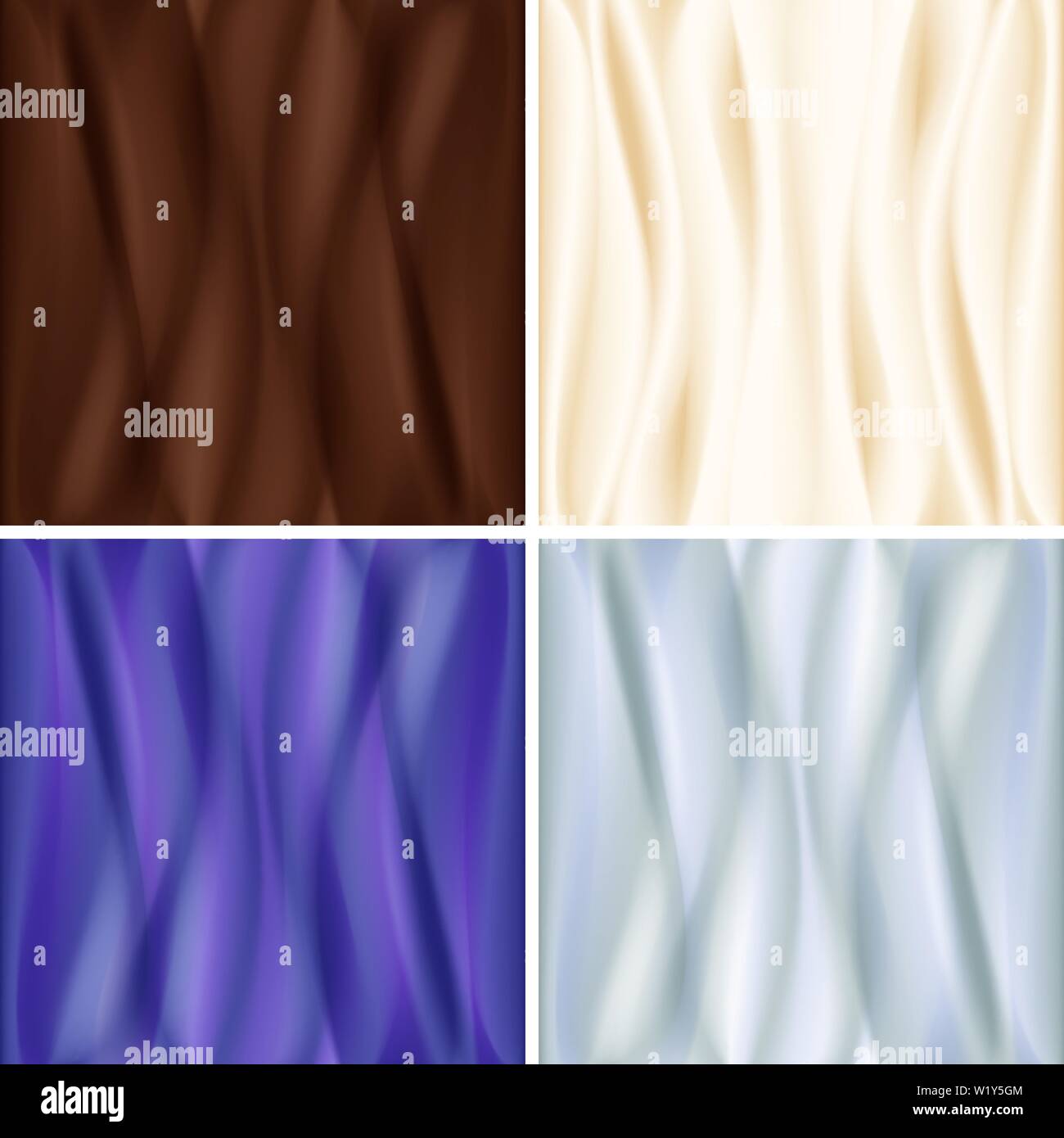 Set of four abstract satin backgrounds, vector illustration in chocolate, white and blue color. Stock Vector
