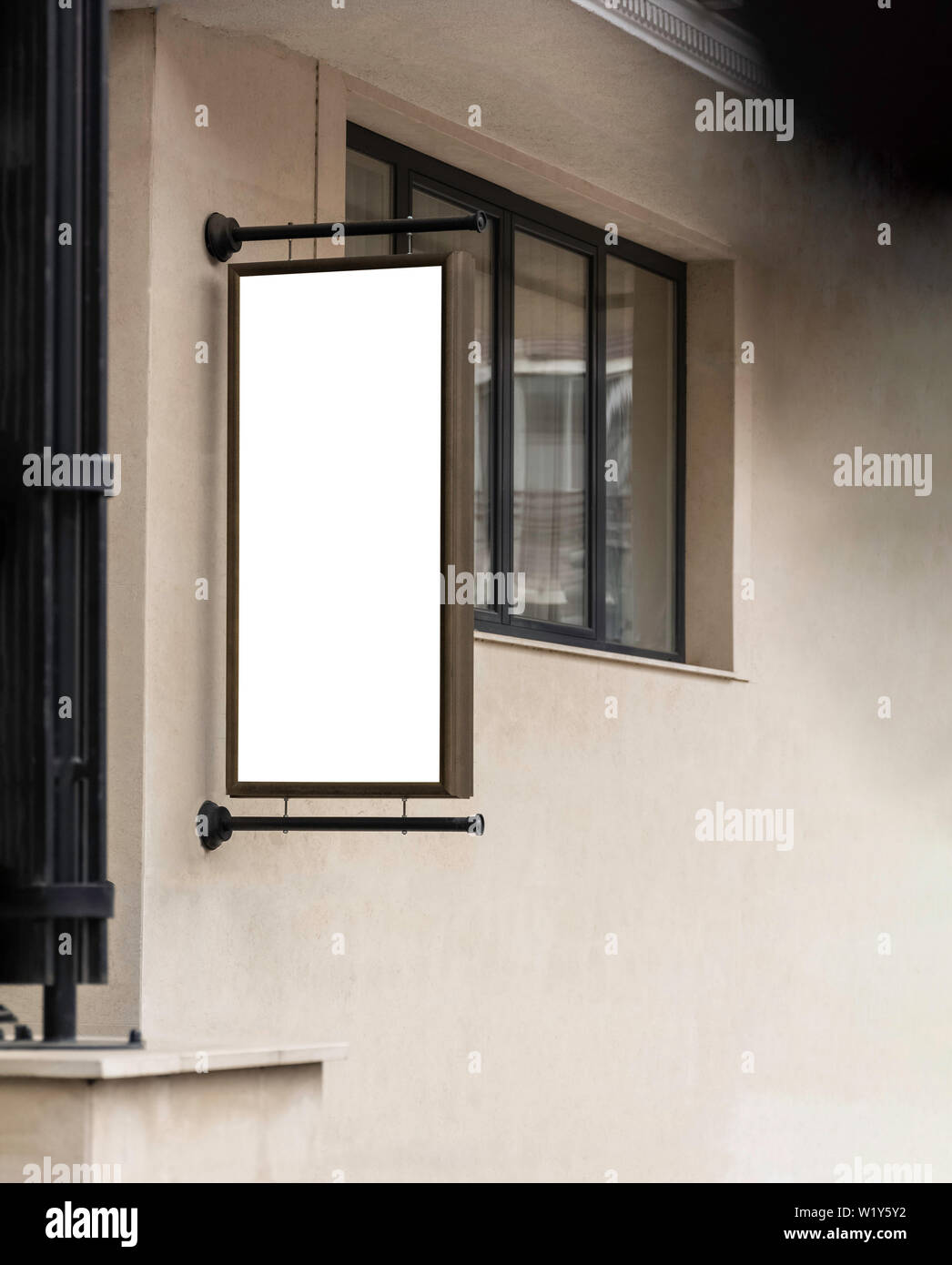 Download Vertical Blank Mock Up Sign Billboard Rectangular White Mockup City Advertisement Outdoor Urban Wall Neon Sign Clipping Attached To Building Wall Back Stock Photo Alamy