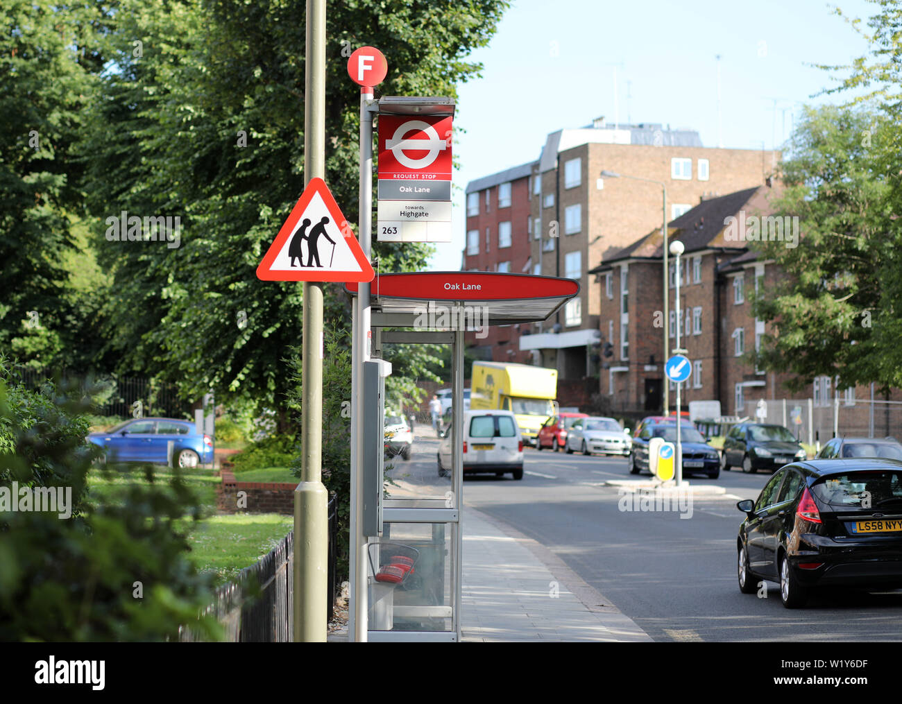 Pic shows: Bus stop with sign for elderly people crossing pic by Gavin ...