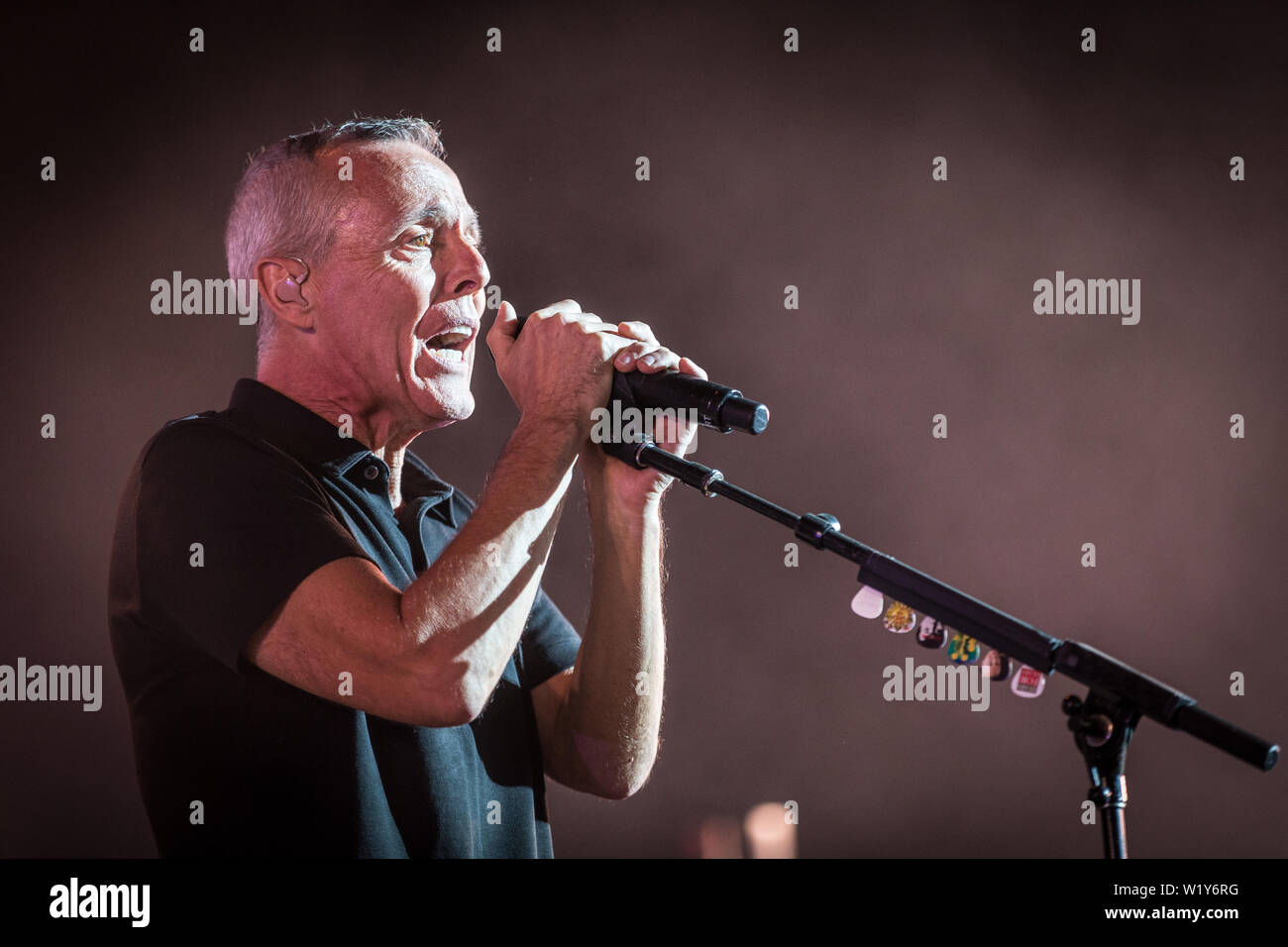 Roskilde, Denmark. July 03rd, 2019. The English pop rock band Tears For Fears performs a live concert during the Danish music festival Roskilde Festival 2019. Here singer and musician Curt Smith is seen live on stage. (Photo credit: Gonzales Photo - Thomas Rasmussen). Stock Photo