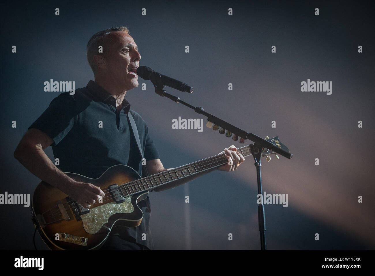 Roskilde, Denmark. July 03rd, 2019. The English pop rock band Tears For Fears performs a live concert during the Danish music festival Roskilde Festival 2019. Here singer and musician Curt Smith is seen live on stage. (Photo credit: Gonzales Photo - Thomas Rasmussen). Stock Photo