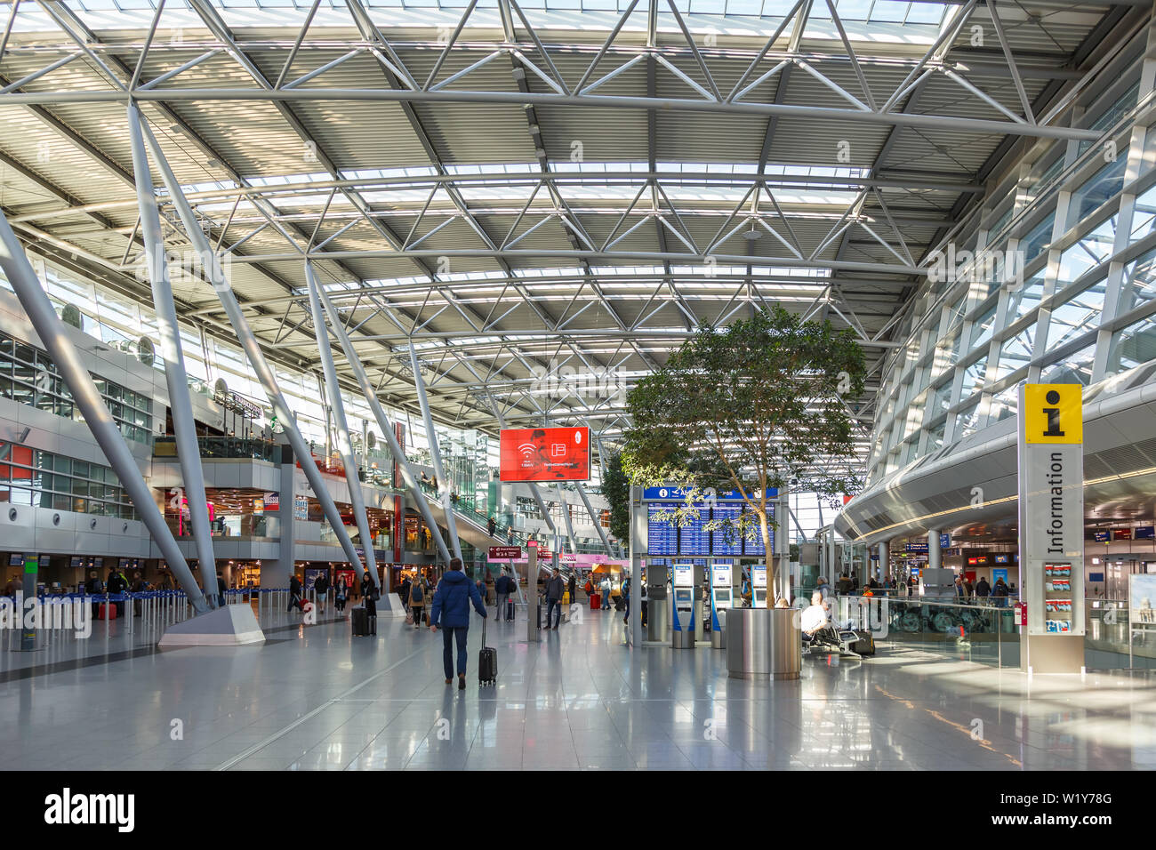 Dusseldorf, Germany – March 24, 2019: Terminal of Dusseldorf Airport (DUS) in Germany. Stock Photo