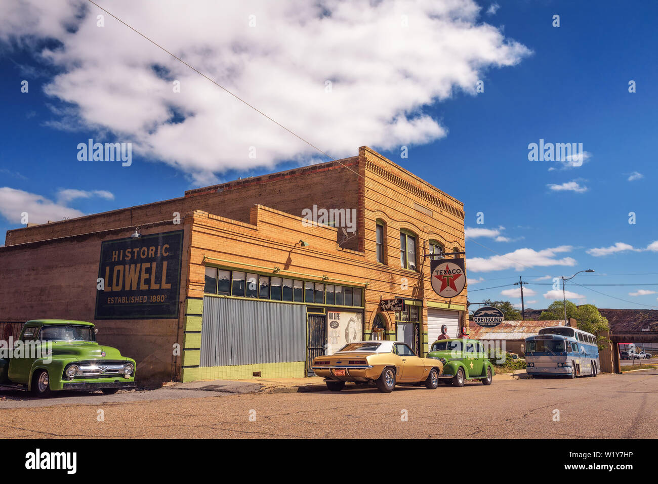 Historic Erie street in Lowell, now part of Bisbee, Arizona Stock Photo