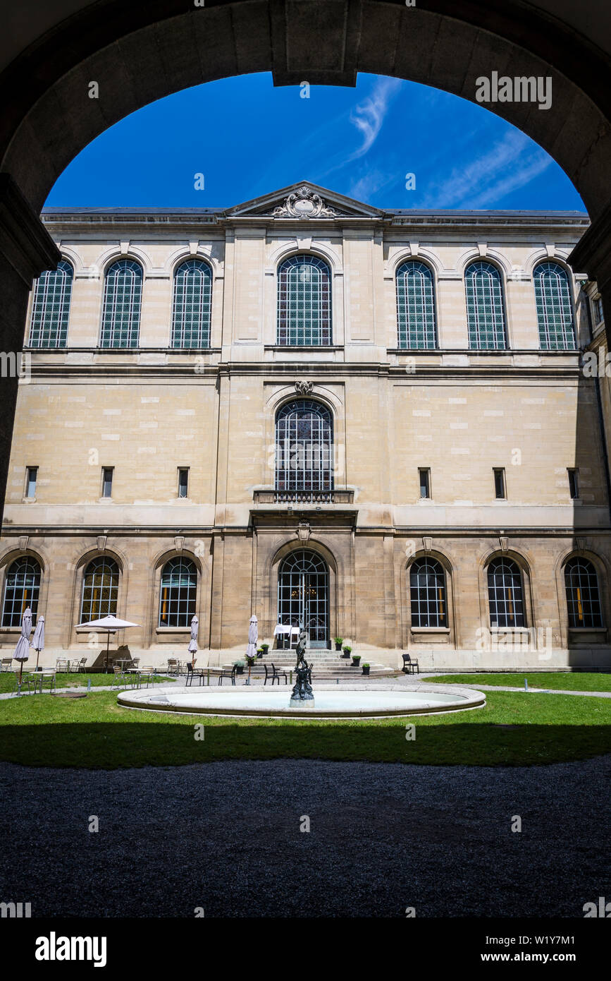 Atrium of the museum with a cafe, Art and history museum, the largest museum in the city, Geneva