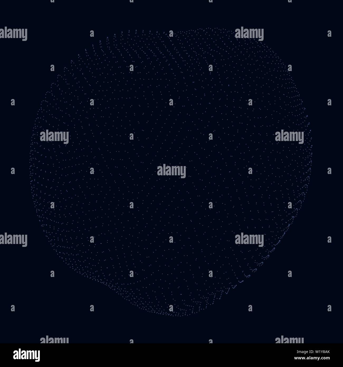 Sphere consisting of many small particles on a dark blue background ...