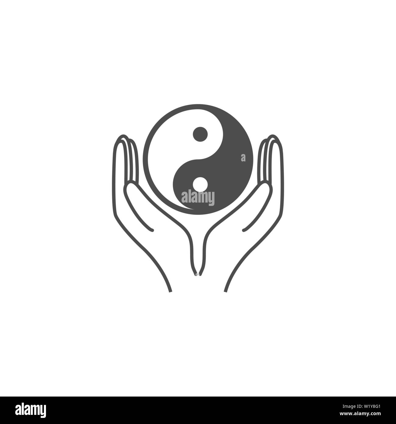 Vector illustration, flat design. Hands holding yin yang icon Stock