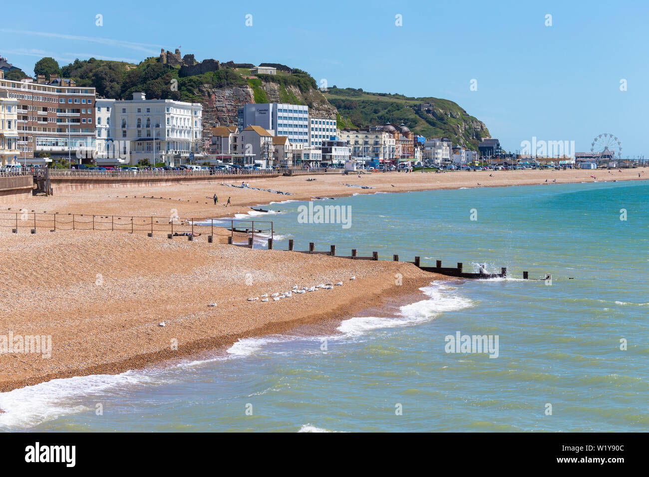 Hastings seafront and empty beach, east sussex, uk Stock Photo