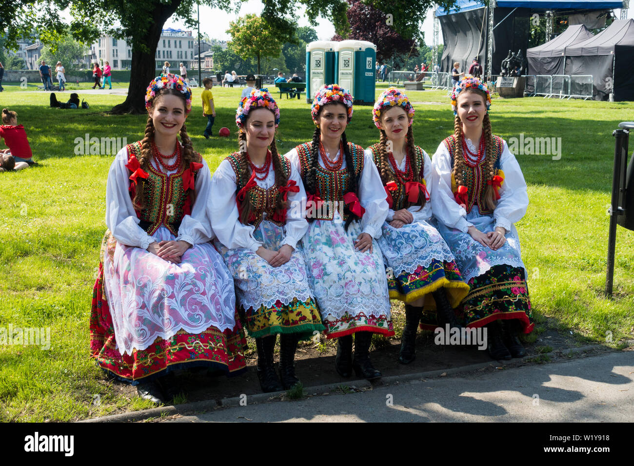 A Group of Polish Girls in Traditional Dress, Krakow, Poland, Europe. Stock Photo