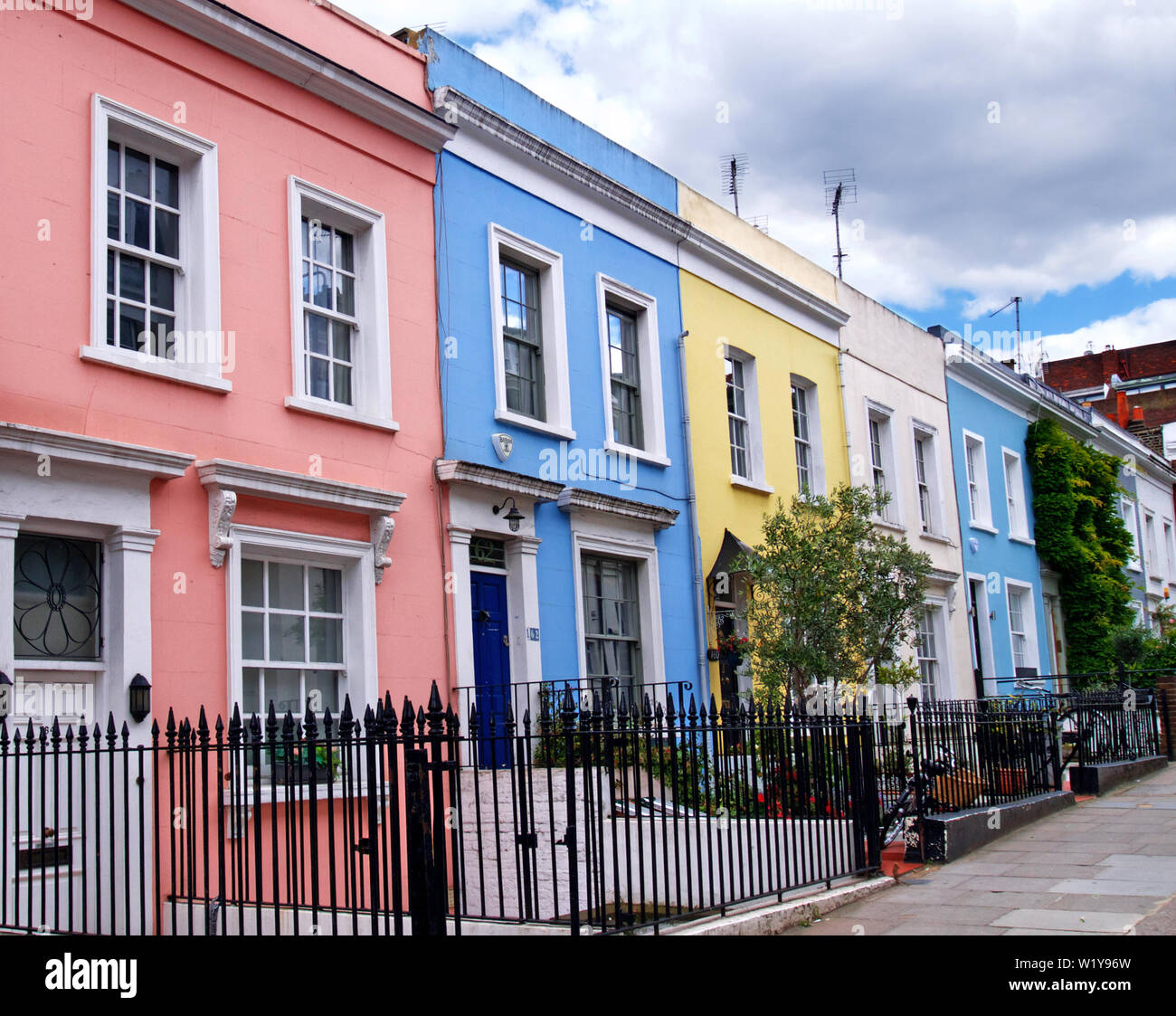row of colourful houses, Notting Hill, London Stock Photo