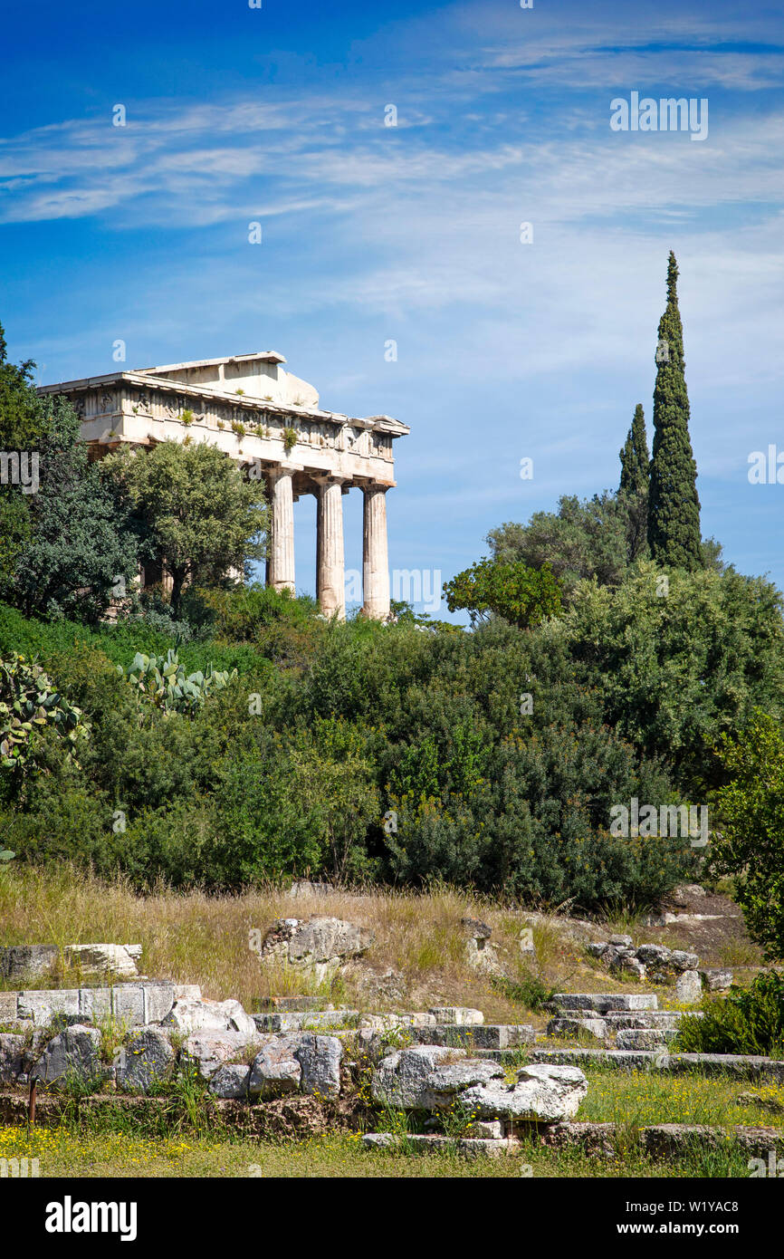 The Temple of Hephaestus stands below the Acropolis in Athens, Greece. Stock Photo