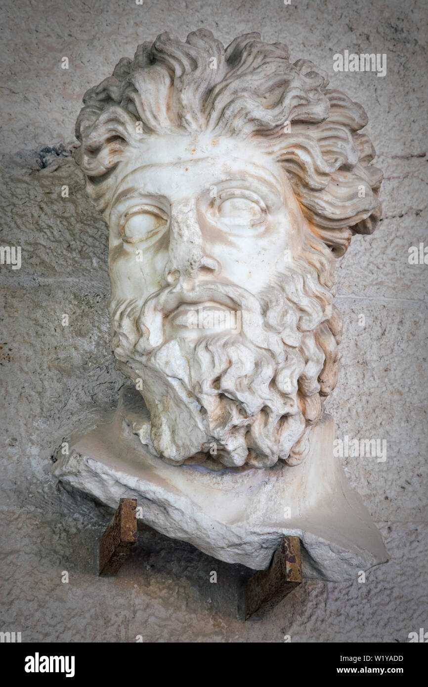 The head of a Triton From the odeion of Agrippa about 150 AD.  Ancient Agora Museum in Athens, Greece. Stock Photo