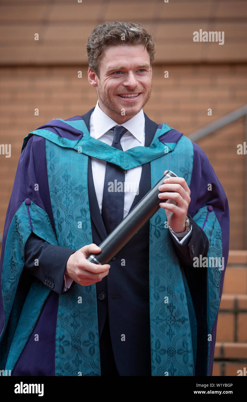 Bodyguard and Game of Thrones star Richard Madden arriving to receive his honorary doctorate at the Royal Conservatoire of Scotland in Glasgow. Stock Photo