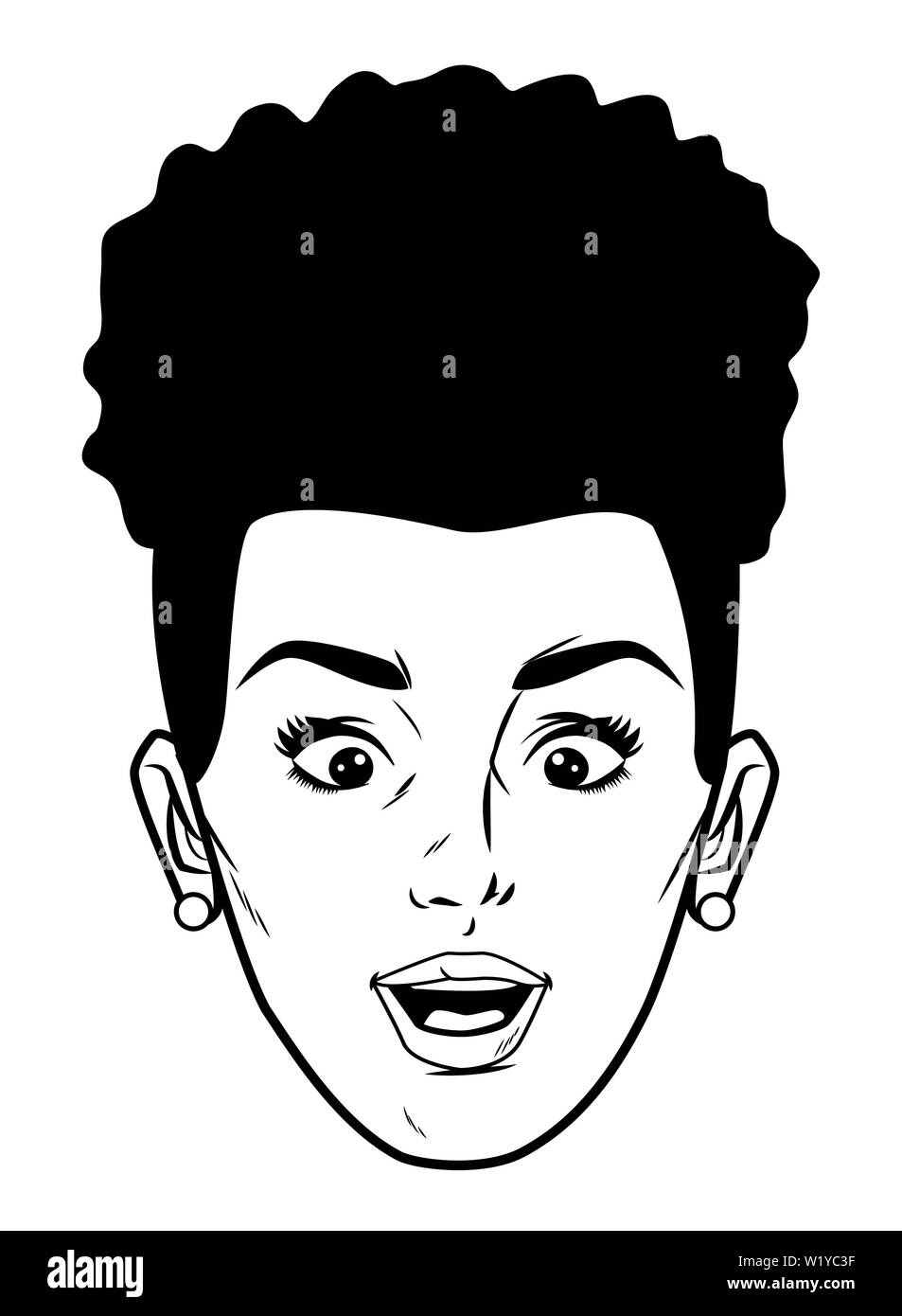 young woman face avatar cartoon in black and white pop art Stock Vector ...
