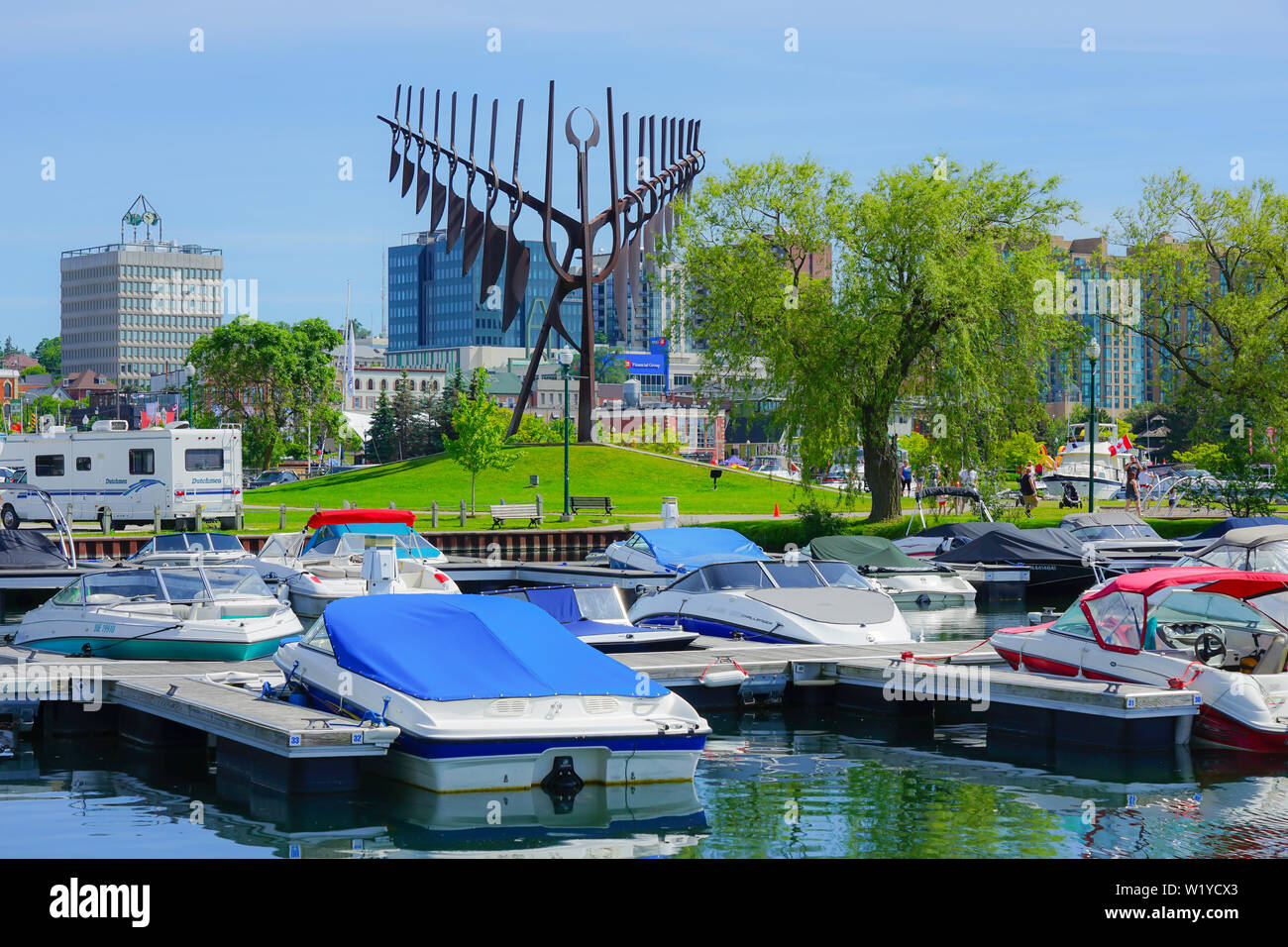 Barrie, Ontario, Canada, City in Northern Ontario, Lake Simcoe, Kempenfelt Bay, with lots of Boats and Condos on the lake. Stock Photo