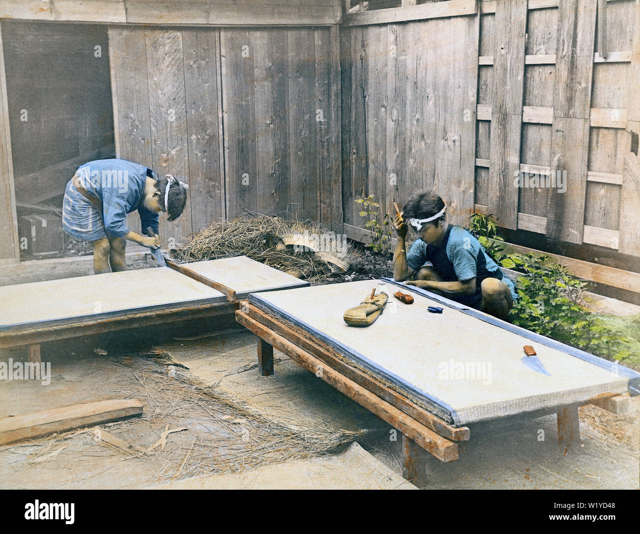 1890s Japan Craftsmen Making Tatami Rice Straw Mats Two
