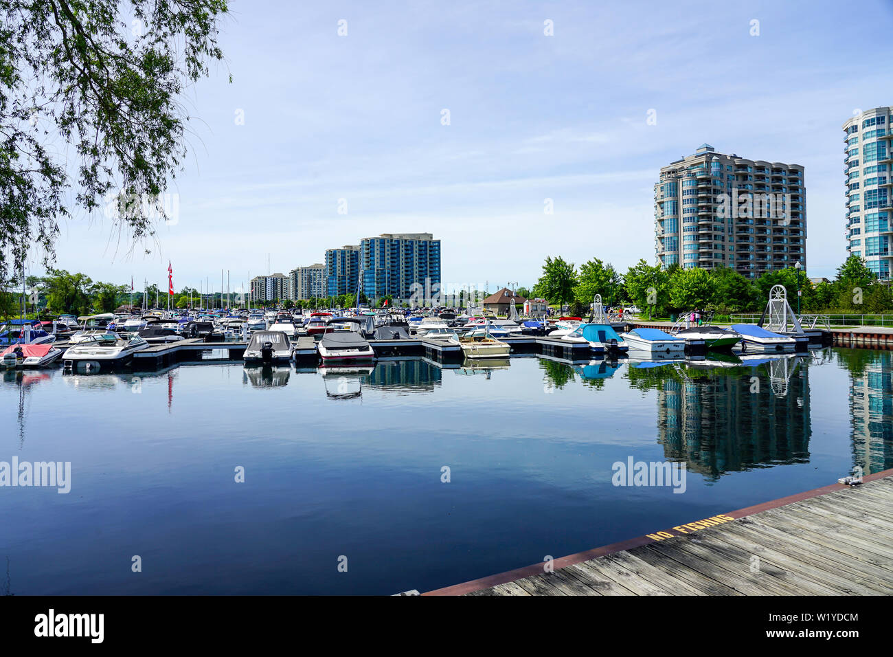 Barrie, Ontario, Canada, City in Northern Ontario, Lake Simcoe, Kempenfelt Bay, with lots of Boats and Condos on the lake. Stock Photo