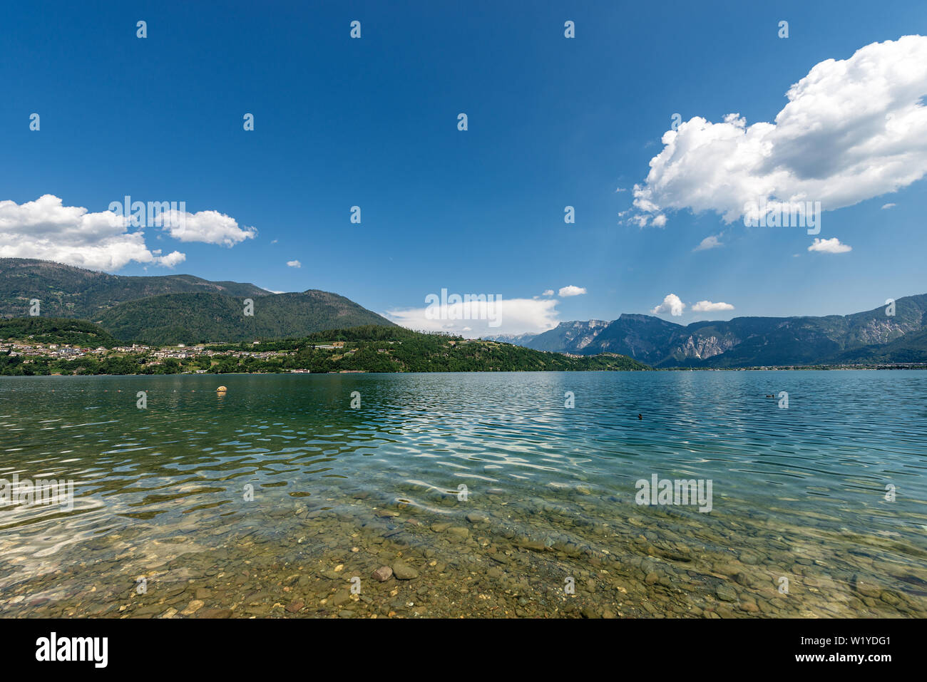Caldonazzo lake and Italian Alps, Valsugana valley, Trento province, Trentino Alto Adige, Italy, Europe Stock Photo