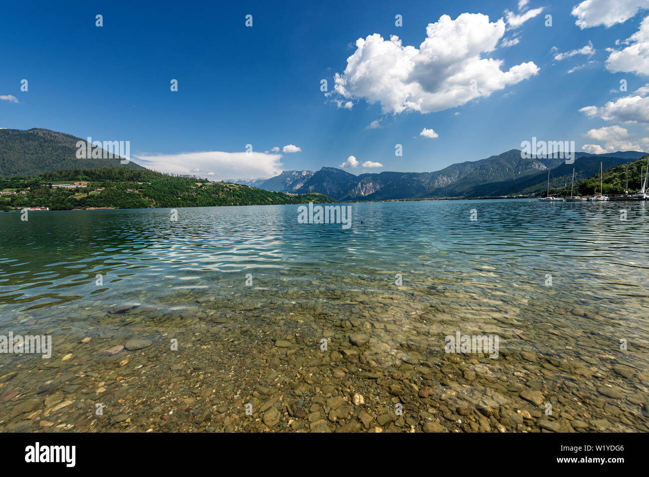 Caldonazzo lake and Italian Alps, Valsugana valley, Trento province, Trentino Alto Adige, Italy, Europe Stock Photo