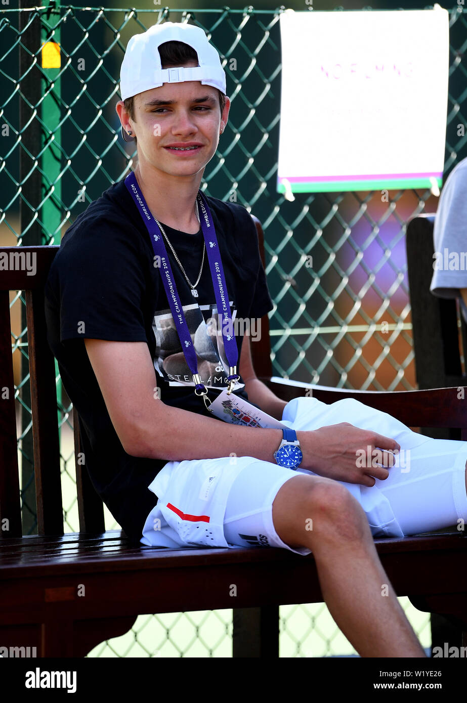 Romeo Beckham attends day four of the Wimbledon Championships at the All  England Lawn Tennis and Croquet Club, Wimbledon Stock Photo - Alamy