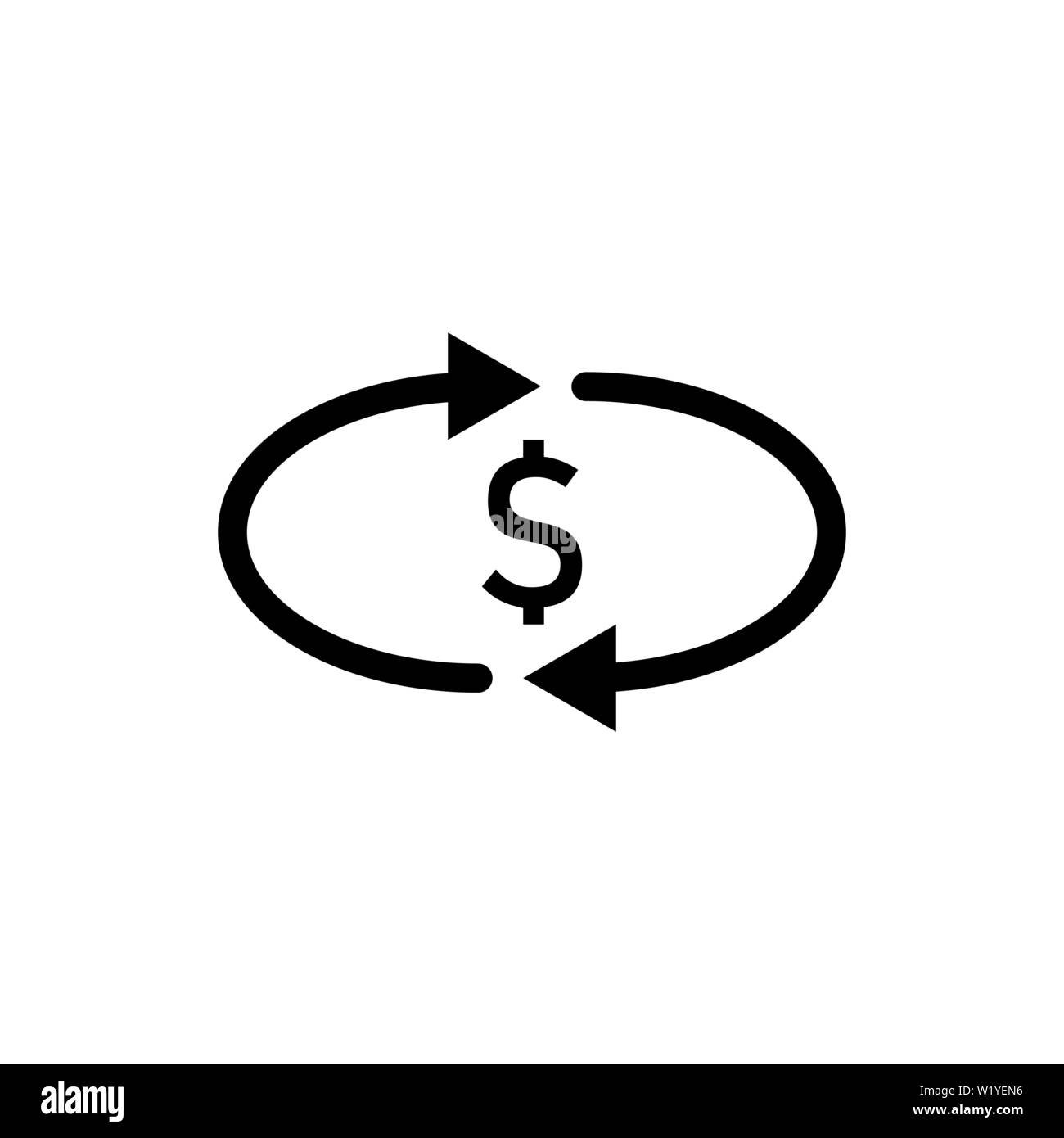 Cashback money icon. Transfer, convert, exchange. Black simple circle arrows. Vector illustration for design, web, infographic. Stock Vector